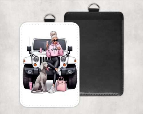 Jeep Boss Babe with Dog Badge Holder | Work ID Name Tag Holder
